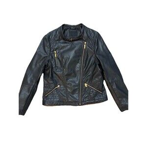 Therapy Women’s Moto Jacket Black Vegan Faux Leather Zippers Pockets XL Biker
